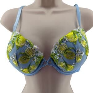 Victoria's Secret Dream Angels Breaker Blue Lemon Embroidery Demi Bra 36D